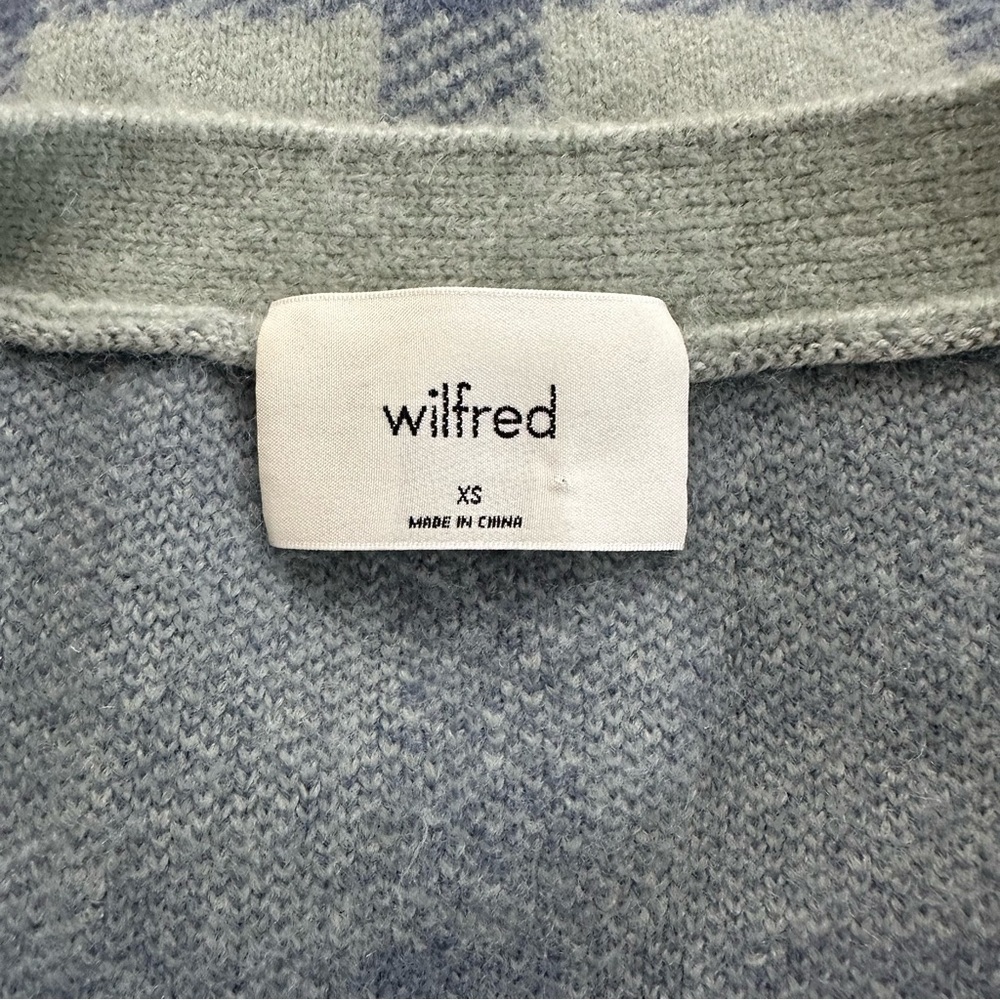 Aritzia Wilfred Bethany Cashmere Blend Ice Blue Plaid V-Neck Cardigan SZ XS GUC - Picture 2 of 6